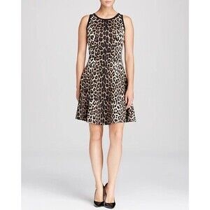 Karen Kane 3L23547 Cheetah Print Sleeveless Fit & Flare Stretch Scuba Dress Sz S